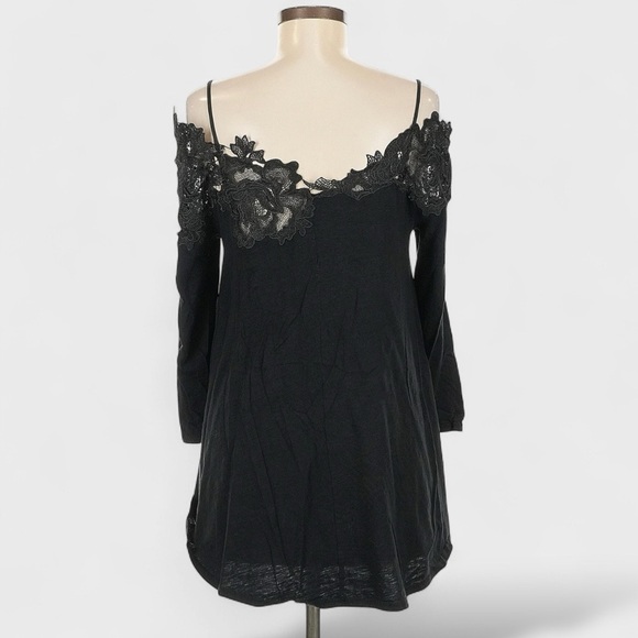 Anthropologie Meadow Rue Top Womens Medium Cold Shoulder Lace Accent Blouse Boho - Picture 3 of 14